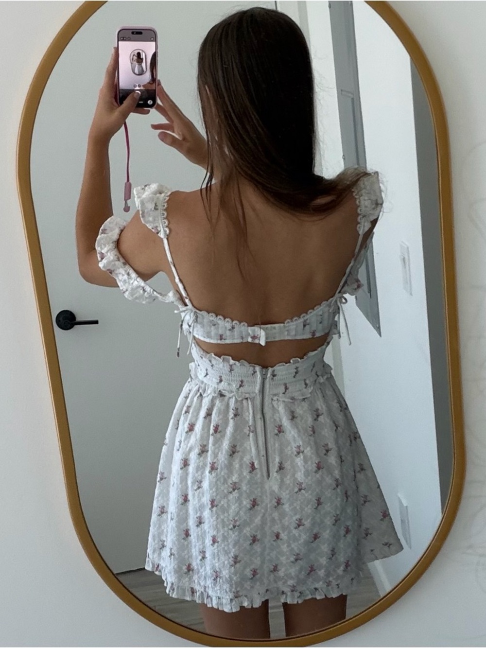 For Love & Lemons Mini Dress with Pink Floral Print - Picture 2 of 2